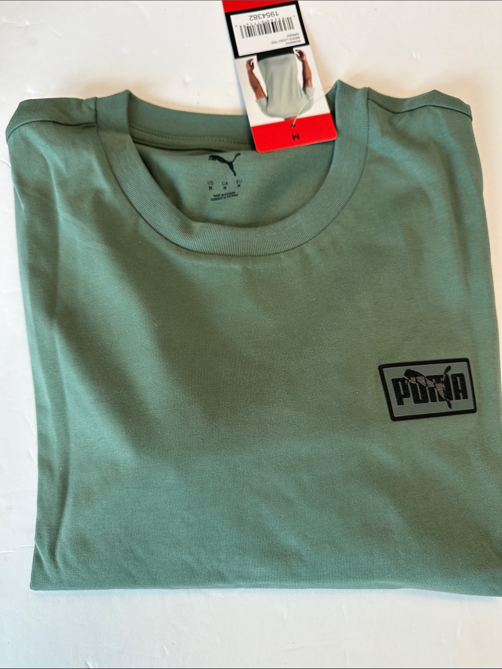 Puma Men’s Short Sleeve Crew Tee - Sage Green embroidered emblem